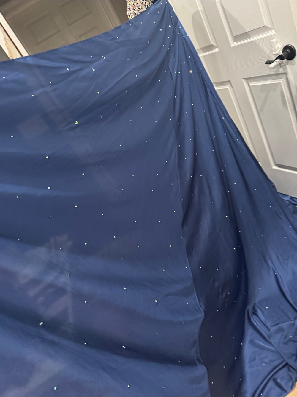 Navy Velvet Evening Gown with Jeweled Crystal Capelet **no low offers** - Picture 3 of 5